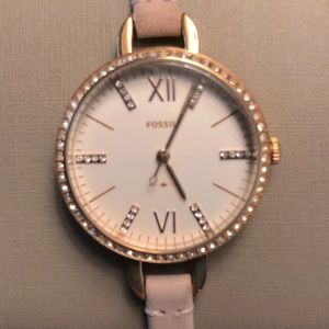 Fossil leather strap watch with diamonds